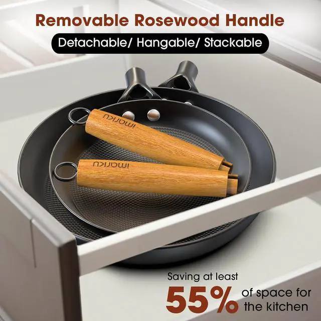 Alt view image 5 of 7 - imarku Non Stick Frying Pans - 8 inch & 10 inch Frying Pan Nonstick Set, Honeycomb Lock Oil Cast Iron Skillets, Dishwasher Safe, Induction Compatible, Stay-cool Detachable Handle Pans for Cooking