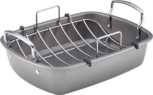 Main image of Circulon Nonstick Roasting Pan / Roaster with Rack - 17 Inch x 13 Inch, Gray