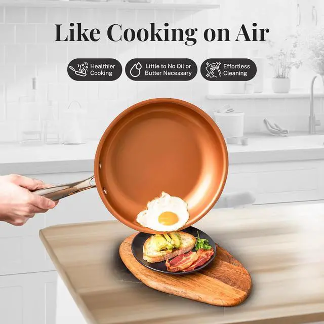Alt view image 3 of 6 - Gotham Steel 12 Pc Ceramic Pots and Pans Set Non Stick, Kitchen Cookware Sets, Pot and Pan Set, Ceramic Cookware Set, Non Toxic Cookware Set, Non Stick Pots and Pan Set, Oven Dishwasher Safe - Copper