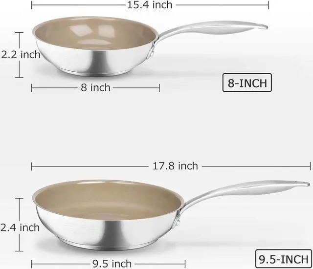 Alt view image 6 of 7 - Duxtop Ceramic Non-stick Frying Pan, Stainless Steel Induction Frying Pan, 9.5-Inch Stir Fry Pan with Heavy-gauge Impact-bonded Bottom, FUSION Ti