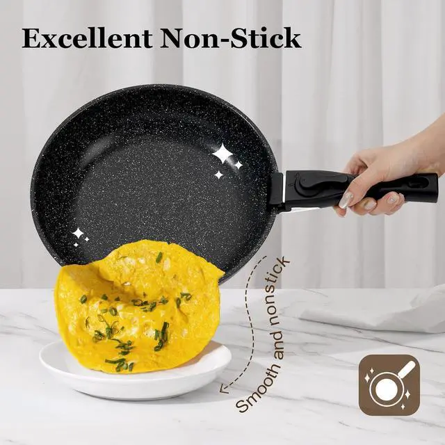 Alt view image 4 of 7 - 15Pcs Pots and Pans Set Non Stick, Cookware Sets with Detachable Handle, Nonstick RV Kitchen Cooking Tools Removable Handles, Oven Safe, Induction Fast, Stackable Induction Cookware,Black