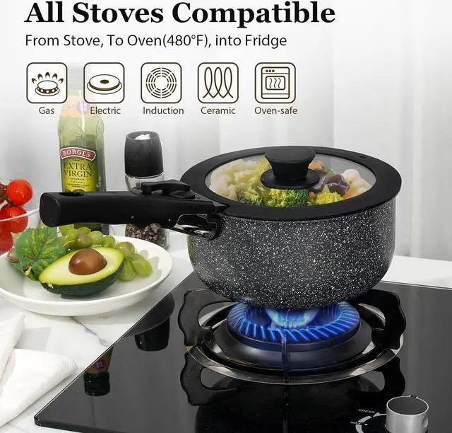 Alt view image 5 of 7 - 15Pcs Pots and Pans Set Non Stick, Cookware Sets with Detachable Handle, Nonstick RV Kitchen Cooking Tools Removable Handles, Oven Safe, Induction Fast, Stackable Induction Cookware,Black