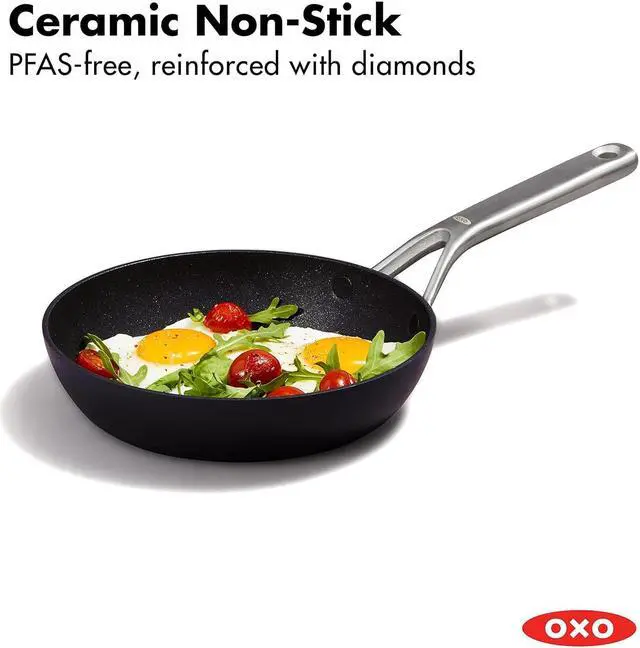 Alt view image 2 of 7 - OXO Professional 8" Frying Pan Skillet, Hard Anodized Ceramic Nonstick Cookware PFAS-Free, Induction Suitable, Stainless Steel Handle, Diamond Reinforced Coating, Dishwasher Safe, Oven Safe, Black