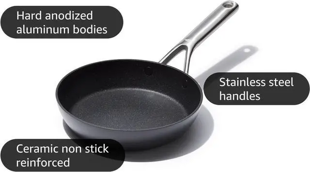 Alt view image 4 of 7 - OXO Professional 8" Frying Pan Skillet, Hard Anodized Ceramic Nonstick Cookware PFAS-Free, Induction Suitable, Stainless Steel Handle, Diamond Reinforced Coating, Dishwasher Safe, Oven Safe, Black