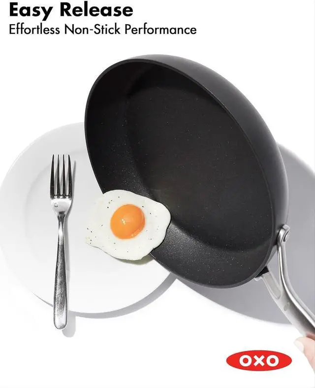 Alt view image 5 of 7 - OXO Professional 8" Frying Pan Skillet, Hard Anodized Ceramic Nonstick Cookware PFAS-Free, Induction Suitable, Stainless Steel Handle, Diamond Reinforced Coating, Dishwasher Safe, Oven Safe, Black