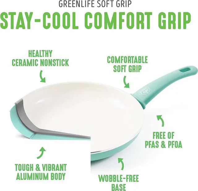 Alt view image 3 of 7 - GreenLife Soft Grip Healthy Ceramic Nonstick, 8" Frying Pan Skillet, PFAS-Free, Dishwasher Safe, Turquoise