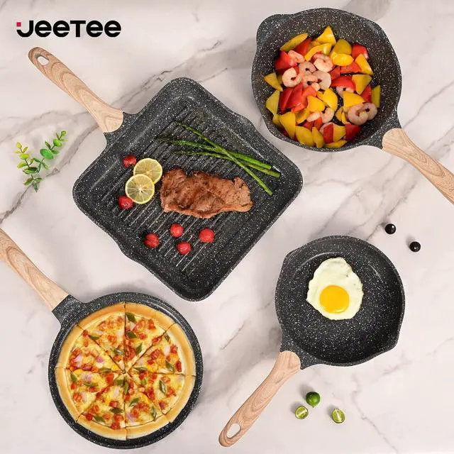 Alt view image 6 of 7 - JEETEE Pots and Pans Set Nonstick 23pcs, Healthy Kitchen Cookware Sets, Induction Cooking Set W/Gray Granite Stone Frying Pans, Saucepans, Sauté Pan, Griddle Pan & Crepe Pan (PFOA Free)