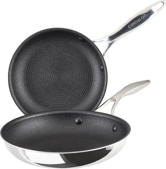 Main image of Circulon C1 Series Clad Stainless Steel with ScratchDefense Technology Cookware Nonstick Induction Frying Pans/Skillets, Metal Utensil Safe, 8.5 Inch and 10 Inch, Polished Stainless Steel