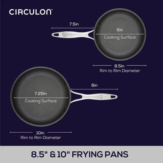 Alt view image 2 of 6 - Circulon C1 Series Clad Stainless Steel with ScratchDefense Technology Cookware Nonstick Induction Frying Pans/Skillets, Metal Utensil Safe, 8.5 Inch and 10 Inch, Polished Stainless Steel