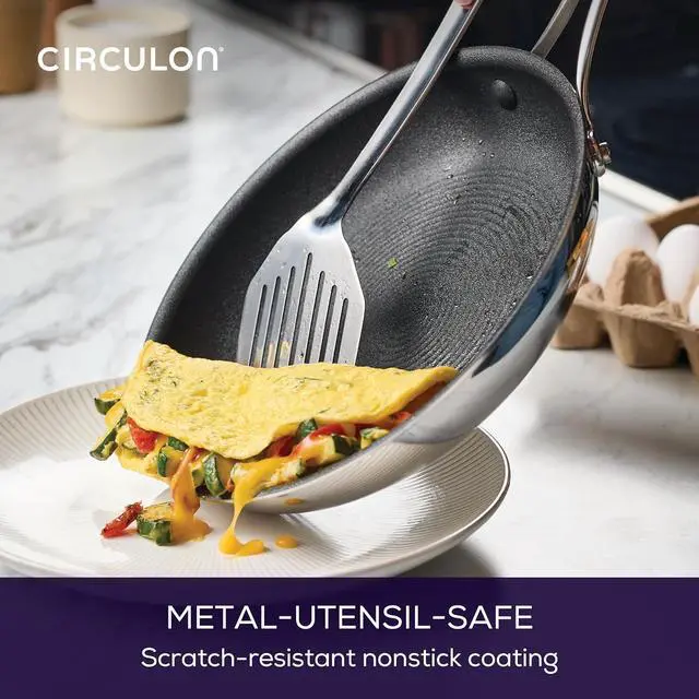 Alt view image 5 of 6 - Circulon C1 Series Clad Stainless Steel with ScratchDefense Technology Cookware Nonstick Induction Frying Pans/Skillets, Metal Utensil Safe, 8.5 Inch and 10 Inch, Polished Stainless Steel