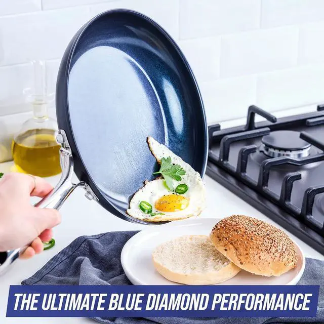 Alt view image 2 of 7 - Blue Diamond Cookware Hard Anodized Ceramic Nonstick, 10" and 12" Frying Pan Skillet Set, PFAS-Free, Dishwasher Safe, Oven Safe, Grey