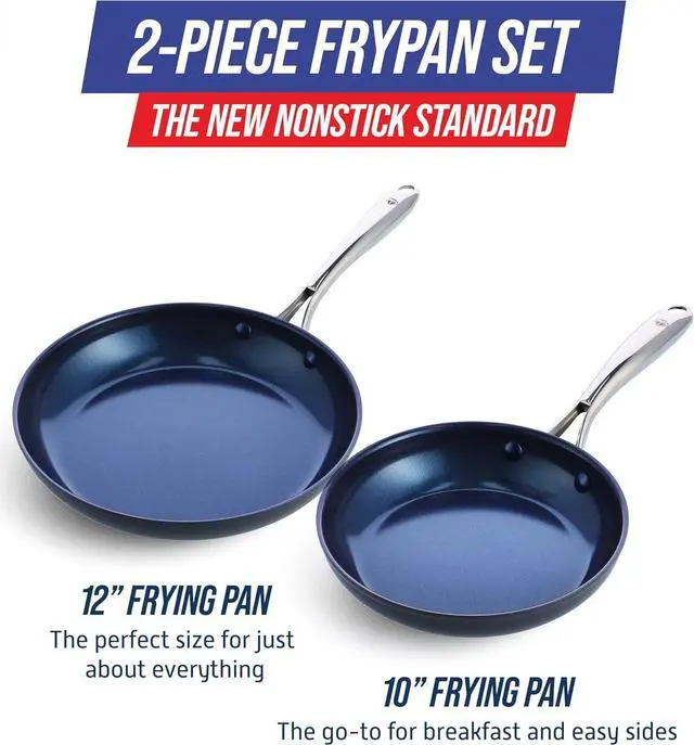 Alt view image 3 of 7 - Blue Diamond Cookware Hard Anodized Ceramic Nonstick, 10" and 12" Frying Pan Skillet Set, PFAS-Free, Dishwasher Safe, Oven Safe, Grey