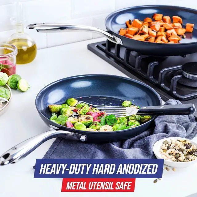 Alt view image 5 of 7 - Blue Diamond Cookware Hard Anodized Ceramic Nonstick, 10" and 12" Frying Pan Skillet Set, PFAS-Free, Dishwasher Safe, Oven Safe, Grey