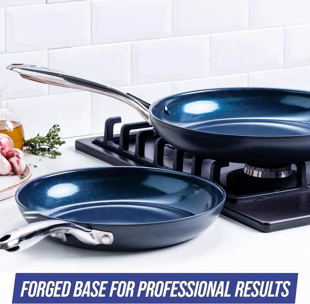 Alt view image 6 of 7 - Blue Diamond Cookware Hard Anodized Ceramic Nonstick, 10" and 12" Frying Pan Skillet Set, PFAS-Free, Dishwasher Safe, Oven Safe, Grey