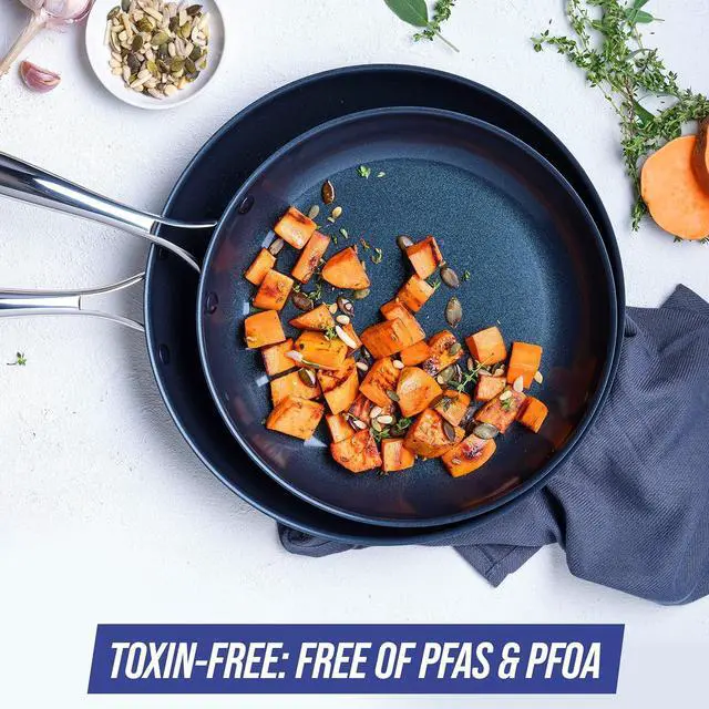 Alt view image 7 of 7 - Blue Diamond Cookware Hard Anodized Ceramic Nonstick, 10" and 12" Frying Pan Skillet Set, PFAS-Free, Dishwasher Safe, Oven Safe, Grey