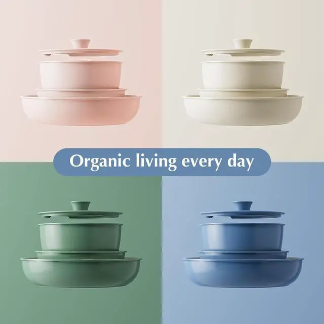Alt view image 2 of 7 - Redchef Ceramic Pots and Pans Set Non Stick, Nonstick Kitchen Cookware Sets, Non Toxic Pots and Pans Set Non Stick, PFAS PFOA & PTFE Free, Detachable Handle Pots and Pans 5 Piece, RV Cookware