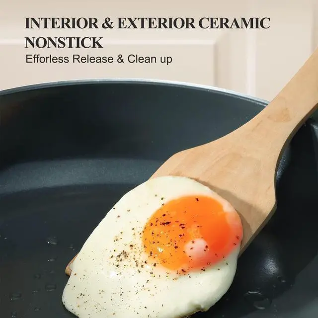 Alt view image 3 of 6 - Nonstick Ceramic Frying Pan with Lid, Non Toxic Nonstick Pan Skillet, Healthy Egg Pan Nonstick Omelet Pan Chef's Pan, PTFE PFOA & PFAS Free, Induction Compatible (8Inch W/L)
