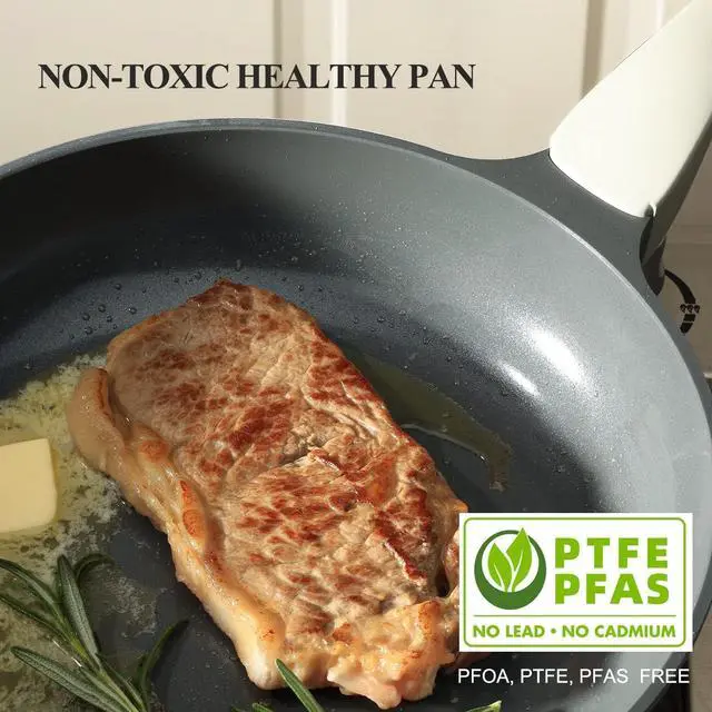 Alt view image 4 of 6 - Nonstick Ceramic Frying Pan with Lid, Non Toxic Nonstick Pan Skillet, Healthy Egg Pan Nonstick Omelet Pan Chef's Pan, PTFE PFOA & PFAS Free, Induction Compatible (8Inch W/L)