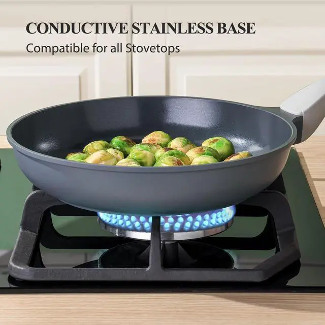 Alt view image 5 of 6 - Nonstick Ceramic Frying Pan with Lid, Non Toxic Nonstick Pan Skillet, Healthy Egg Pan Nonstick Omelet Pan Chef's Pan, PTFE PFOA & PFAS Free, Induction Compatible (8Inch W/L)
