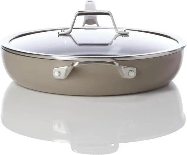 Alt view image 4 of 7 - Calphalon® Premier Ceramic Nonstick 12" Frying Pan with Lid, Mushroom Grey