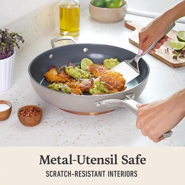 Alt view image 7 of 7 - Calphalon® Premier Ceramic Nonstick 12" Frying Pan with Lid, Mushroom Grey