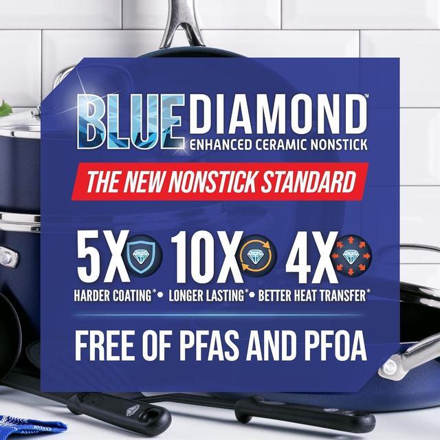 Alt view image 3 of 7 - Blue Diamond 5QT Saute Pan Jumbo Cooker Skillet with Helper Handle and Lid, Non-Toxic PFAS-Free Diamond Infused Healthy Ceramic Nonstick, Dishwasher Safe, Oven Safe, Metal Utensil Safe, Blue
