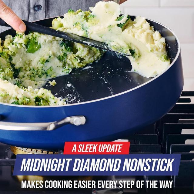 Alt view image 2 of 7 - Blue Diamond 5QT Saute Pan Jumbo Cooker Skillet with Helper Handle and Lid, Non-Toxic PFAS-Free Diamond Infused Healthy Ceramic Nonstick, Dishwasher Safe, Oven Safe, Metal Utensil Safe, Blue