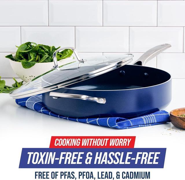 Alt view image 5 of 7 - Blue Diamond 5QT Saute Pan Jumbo Cooker Skillet with Helper Handle and Lid, Non-Toxic PFAS-Free Diamond Infused Healthy Ceramic Nonstick, Dishwasher Safe, Oven Safe, Metal Utensil Safe, Blue