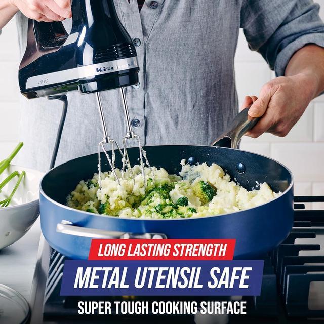 Alt view image 6 of 7 - Blue Diamond 5QT Saute Pan Jumbo Cooker Skillet with Helper Handle and Lid, Non-Toxic PFAS-Free Diamond Infused Healthy Ceramic Nonstick, Dishwasher Safe, Oven Safe, Metal Utensil Safe, Blue