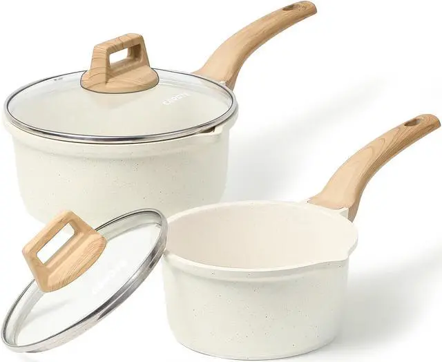 Main image of CAROTE 1.5Qt & 3.0Qt Sauce Pan Set with Lid Nonstick Saucepan 4 Pcs Non Stick Sauce Pots Cooking Pot with Pour Spout, Easy to Clean, Small Kitchen Pots Induction Pot, PFOA FREE (White Granite)