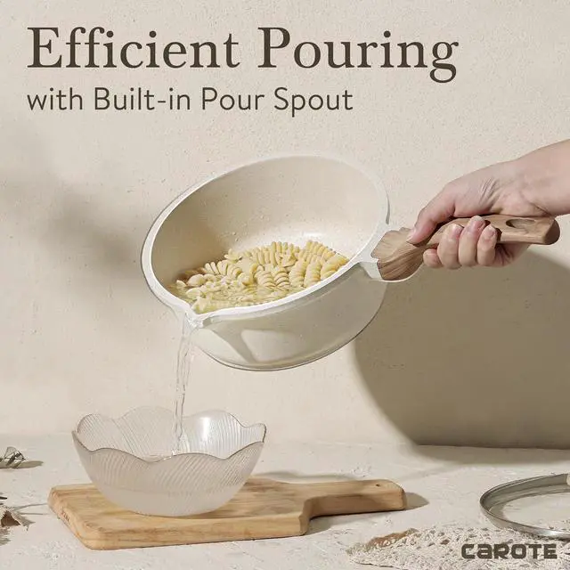 Alt view image 6 of 7 - CAROTE 1.5Qt & 3.0Qt Sauce Pan Set with Lid Nonstick Saucepan 4 Pcs Non Stick Sauce Pots Cooking Pot with Pour Spout, Easy to Clean, Small Kitchen Pots Induction Pot, PFOA FREE (White Granite)
