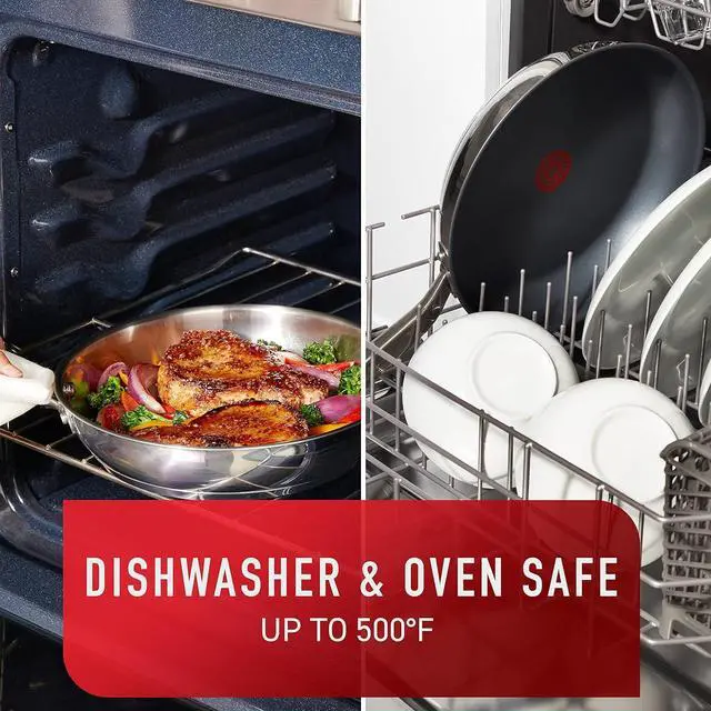 Alt view image 6 of 6 - T-Fal Platinum Stainless Steel Fry Pan 12 Inch Induction Oven Safe up to 500F Cookware, Pots and Pans, Dishwasher Safe Silver