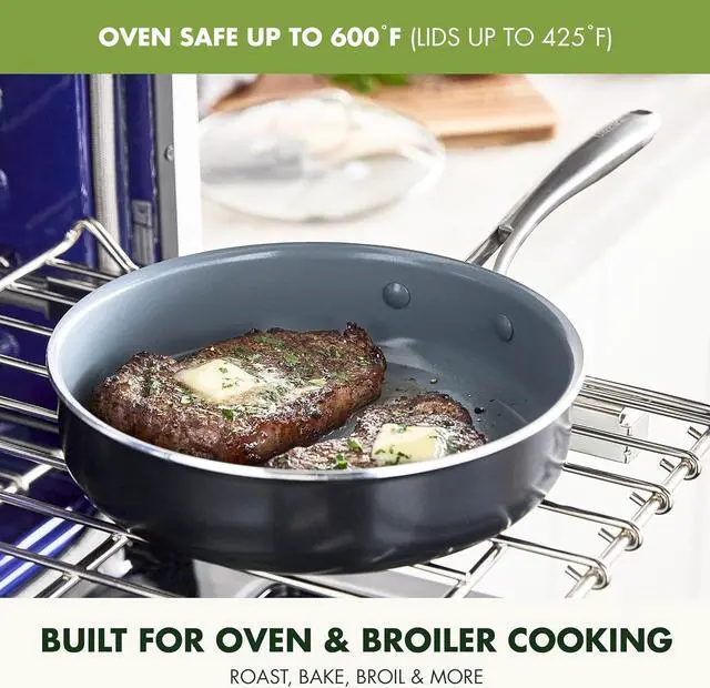 Alt view image 7 of 7 - GreenPan Swift 17 Piece Cookware Set, Non-Toxic PFAS-Free Ceramic Nonstick, Stainless Steel Handles, Pots, Pans, Lids, Grill, Griddle, Sauté & Saucepans, Dishwasher & Oven Safe, Gray