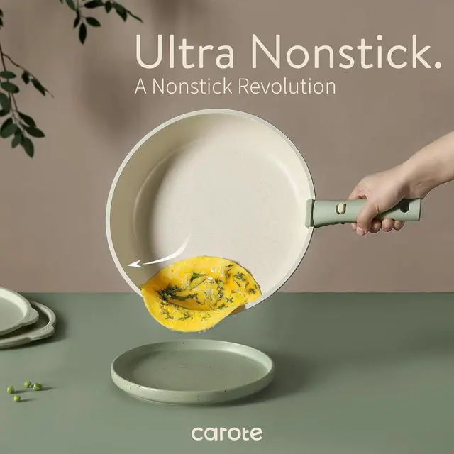 Alt view image 3 of 7 - CAROTE Pots and Pans Set, Nonstick Cookware Set Detachable Handle, 15pcs Induction Kitchen Cookware Sets Non Stick with Removable Handle, RV Cookware Set, Oven Safe, Sage Green