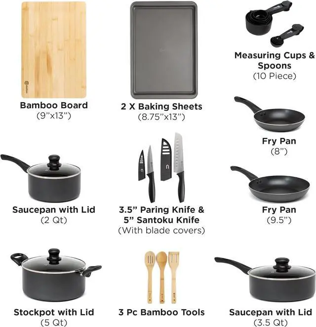 Alt view image 2 of 7 - Ecolution Easy Clean Ceramic Nonstick Cookware Set, Dishwasher Safe Kitchen Pots and Pans Set, Comfort Grip Handle, Even Heating, Ultimate Food Release, 26-Piece, Black