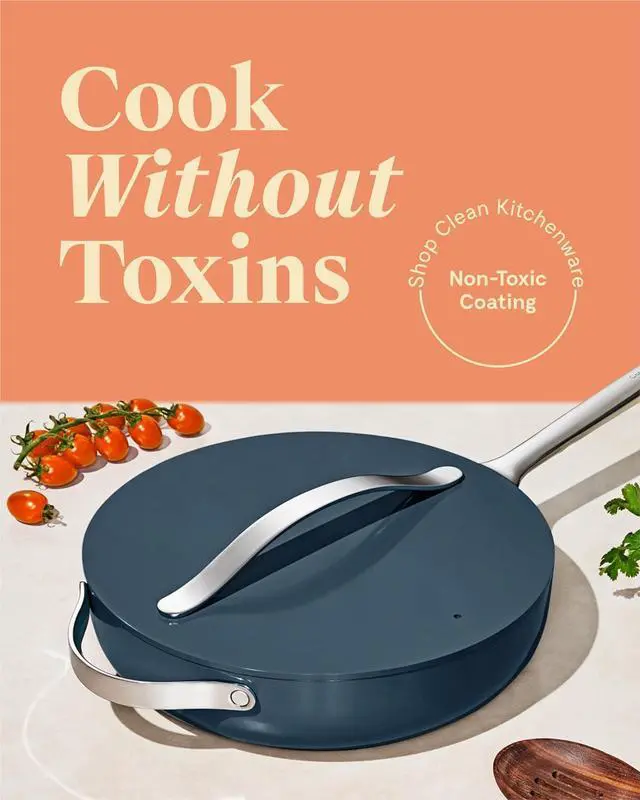 Alt view image 2 of 7 - Caraway Nonstick Ceramic Sauté Pan with Lid (4.5 qt, 11.8") - Non Toxic, PTFE & PFOA Free - Oven Safe & Compatible with All Stovetops (Gas, Electric & Induction) - Navy
