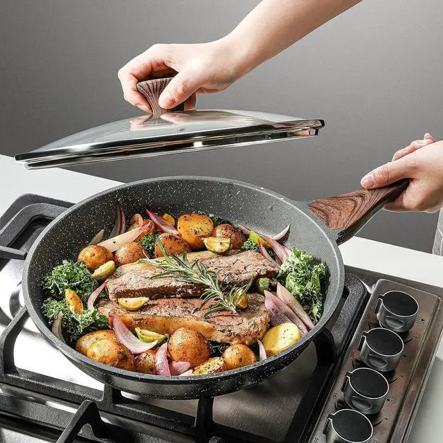 Alt view image 2 of 7 - SENSARTE Nonstick Frying Pan Skillet with Lid, Omelet Pan with Cover, Healthy Cooking Chef's Pan, Kitchen Non Stick Pan, Free of Intentionally Added PFOA (11inch + Glass Lid)