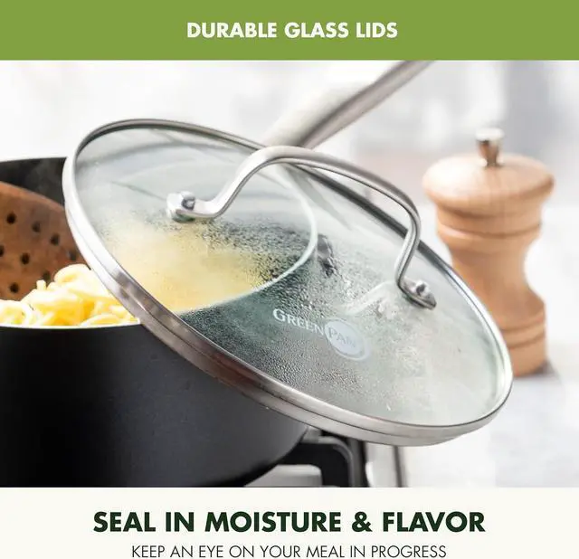 Alt view image 7 of 7 - GreenPan Prime Chatham 1QT & 2QT Saucepan Pot Set with Glass Lids, Hard Anodized Diamond Infused Ceramic Nonstick, PFAS-Free, Dishwasher Safe, Oven Safe, Multipurpose Chefs Pan, Stay-Cool Handle,Black