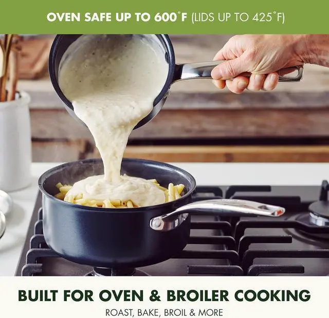 Alt view image 6 of 7 - GreenPan Prime Chatham 1QT & 2QT Saucepan Pot Set with Glass Lids, Hard Anodized Diamond Infused Ceramic Nonstick, PFAS-Free, Dishwasher Safe, Oven Safe, Multipurpose Chefs Pan, Stay-Cool Handle,Black