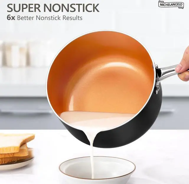 Alt view image 2 of 7 - MICHELANGELO Sauce Pan Set, Ultra Nonstick Saucepan Set of 3, Ceramic Saucepans with Lids, 1 Qt & 2 Qt & 3 Qt Small Pot Set, Copper Sauce Pan with Lid