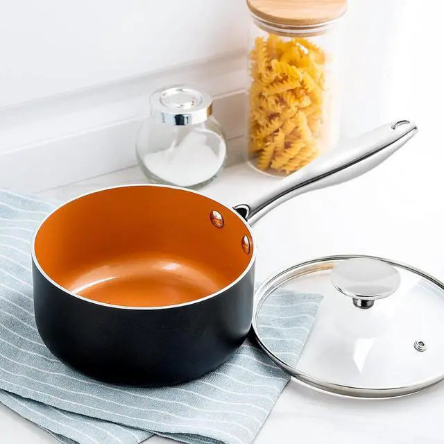 Alt view image 5 of 7 - MICHELANGELO Sauce Pan Set, Ultra Nonstick Saucepan Set of 3, Ceramic Saucepans with Lids, 1 Qt & 2 Qt & 3 Qt Small Pot Set, Copper Sauce Pan with Lid
