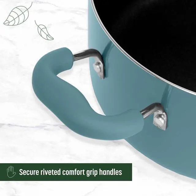 Alt view image 5 of 7 - Goodful Ceramic Nonstick Pots and Pans Set, Premium Ceramic Coating Made without PFOA, PTFE or PFAS, Dishwasher Safe, 12-Piece, Turquoise
