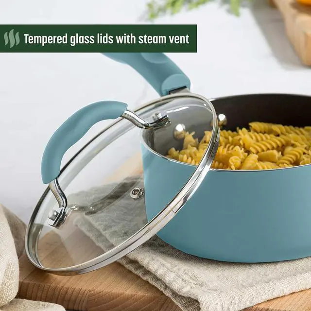 Alt view image 6 of 7 - Goodful Ceramic Nonstick Pots and Pans Set, Premium Ceramic Coating Made without PFOA, PTFE or PFAS, Dishwasher Safe, 12-Piece, Turquoise