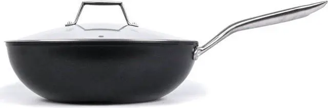 Alt view image 2 of 7 - TECHEF - Onyx Collection, 12" Nonstick Flat Bottom Wok/Stir-Fry Pan with Glass Lid, PFOA Free, Dishwasher and Oven Safe, Made in Korea