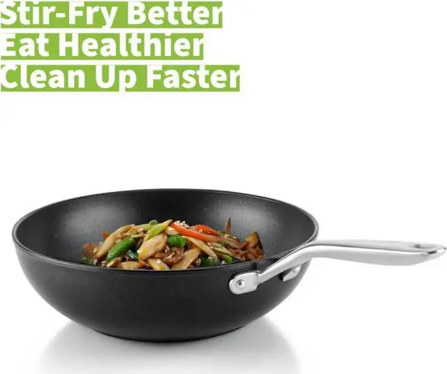 Alt view image 3 of 7 - TECHEF - Onyx Collection, 12" Nonstick Flat Bottom Wok/Stir-Fry Pan with Glass Lid, PFOA Free, Dishwasher and Oven Safe, Made in Korea