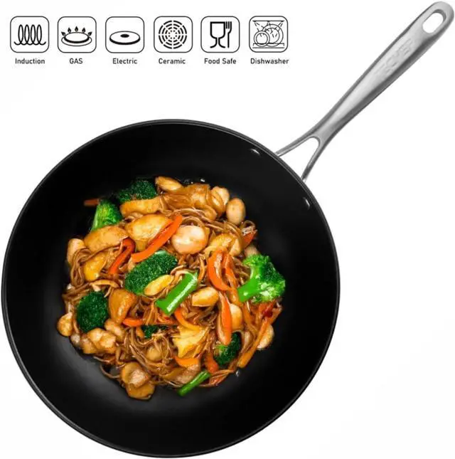 Alt view image 4 of 7 - TECHEF - Onyx Collection, 12" Nonstick Flat Bottom Wok/Stir-Fry Pan with Glass Lid, PFOA Free, Dishwasher and Oven Safe, Made in Korea