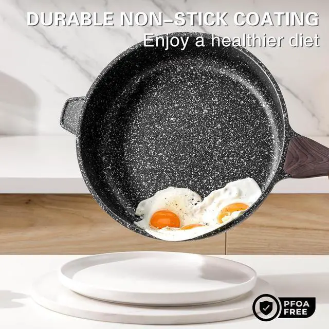 Alt view image 2 of 6 - Nonstick Deep Frying Pan with Lid, 11 Inch Non Stick Skillet, Saute Pan for Cooking, Healthy Non Toxic Chef Pan, Induction Cookware, PFOA Free