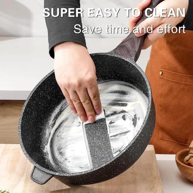 Alt view image 4 of 6 - Nonstick Deep Frying Pan with Lid, 11 Inch Non Stick Skillet, Saute Pan for Cooking, Healthy Non Toxic Chef Pan, Induction Cookware, PFOA Free