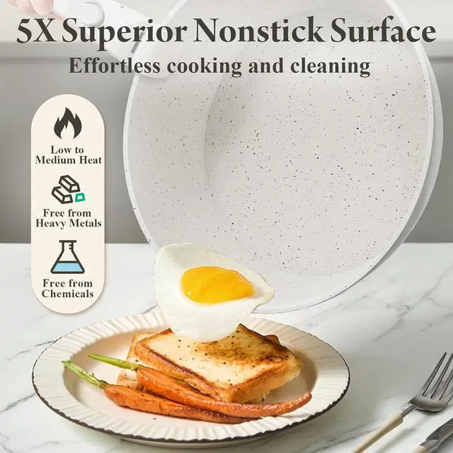 Alt view image 5 of 7 - 19 Pcs Pots and Pans Set Non Stick Ceramic Cookware Set with Removable Handles, Non Toxic Induction Kitchen Cookware Sets RV Cookware,Dishwasher/Oven Safe PFAS/PTFE/PFOA Free Cream White
