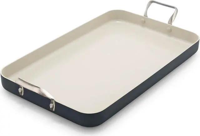 Main image of GreenPan 18" x 11" Double Burner Griddle Pan, Hard Anodized Healthy Ceramic Nonstick PFAS-Free, Stainless Steel Handles, Stovetop Cooking, Dishwasher Safe, Oven & Broiler Safe Cookware, Black